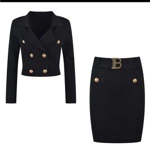 New Fashion Suit “Balmain” Comes with Matching Belt - sz Small in BLACK & BEIGE